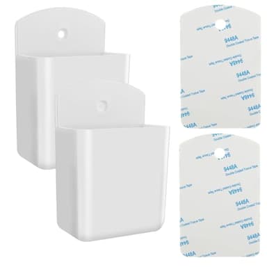 Prasacco Lot de 2 supports de télécommande autocollants - Support mural pour télécommande - Boîte de rangement murale en plastique blanc pour la maison, le bureau, l'école