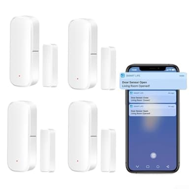 Lot de 4 capteurs de porte, pour détecteurs d'ouverture et de fermeture de porte intelligents Zigbee Connection, capteur de contact de porte sans fil pour système d'alarme, pour capteur Tuya Switch