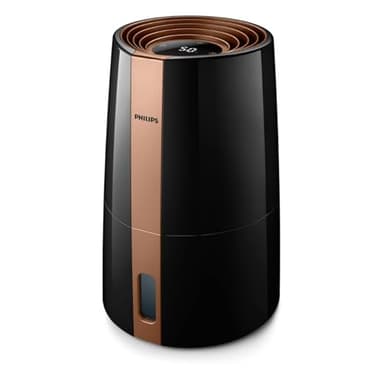 Humidificateur Philips Série 3000, 45 m², 99,97% moins de bactéries, 300 ml/h, 3 vitesses, mode sommeil, ultra silencieux (33 dB), capteur d'humidité, minuteur, réservoir 3L, noir (HU3918/10)