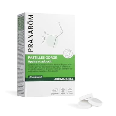 Pranarôm - Aromaforce - Pastilles Apaisantes Gorge aux Huiles Essentielles BIO - Apaise et Adoucit - 21 Pastilles