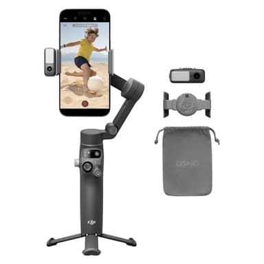DJI Osmo Mobile 7P pour iPhone, Stabilisateur Nacelle, Android, Suivi natif, Éclairage, Nacelle pour téléphone à 3 axes, Lancement rapide, Édition en un seul clic,Barre d’extension et trépied intégrés