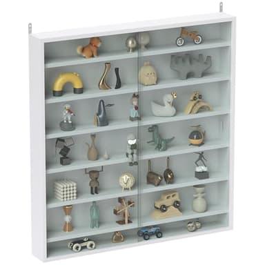 HOMCOM Vitrine pour Collection vitrine Murale 80 x 9,5 x 83 cm avec 6 étagères réglables en Hauteur et 2 Portes coulissantes en Verre, pour Collection de Figurines et Voitures Miniatures, Blanc