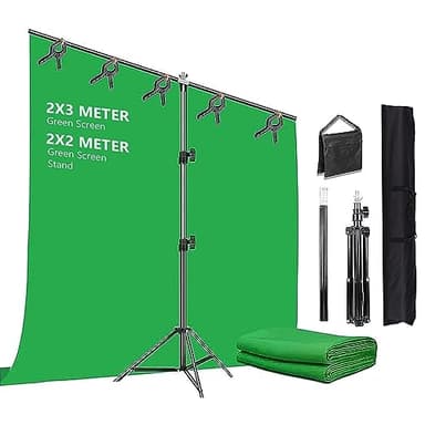 Fond D'écran Vert avec Support 2 x 2 m, Fond Vert pour Studio Photo avec Support Réglable avec 5 Clips et Sac de Transport pour Séance Photo Streaming Vidéo