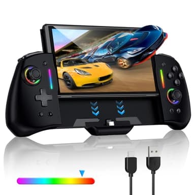 Gorixer Manette de jeu pour Nintendo Switch/OLED, RVB monobloc pour Joy-con avec turbo réglable, double vibration moteur, manette Pro portable pour jeu Switch