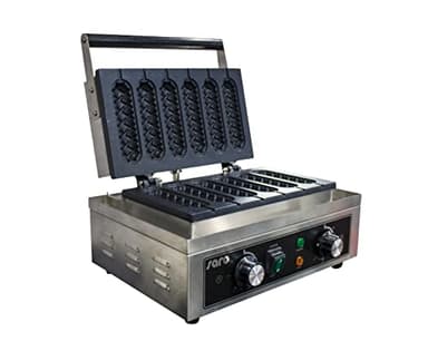 L2G - Gaufrier Professionnel en Épi de Blé, 6 Gauffres Simultanés, Plaques AntiAdhésives en Aluminium, et Téflon. Température Réglable de +50°C à +300°C