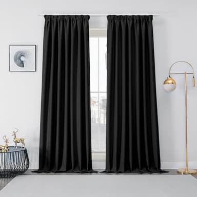 Joydeco Rideau Occultant Isolant Thermique Noir Galon Fronceur Anti Bruit Opaque Decoration pour Fenetre Salon Chambre 2 Pièces L132 x H245 cm