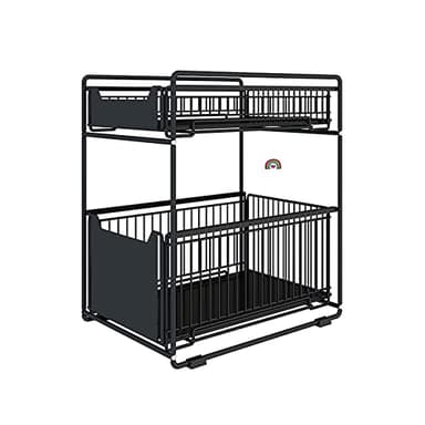 Panier de Rangement Coulissant à 2 Niveaux,tiroir Organisateur, Porte-épices, Panier Coulissant sous évier, étagère de Rangement pour comptoir de Cuisine, Garde-Manger,Bureau (Noir (37.4*26.5*44cm))