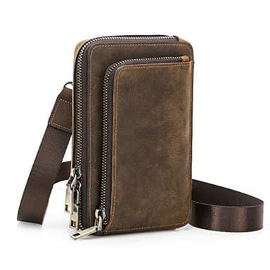 Contacts Portefeuille Homme en Cuir avec Petit Sac de Ceinture et Ceinture téléphone Portable (Café2)