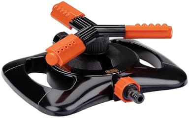 BLACK+DECKER Arroseur de Jardin Oscillant 3 Bras - Arrosage Automatique à 360° - Pulvérisateur pour Tuyau Arrossage - 25 x 24 x 8 cm - Connexion de Tuyau de Jardin - Noir/Orange