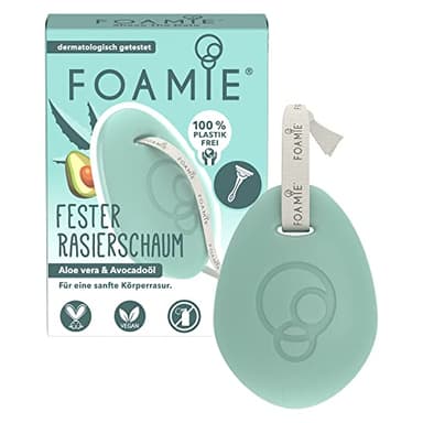 Foamie Mousse à Raser Aloé Vera & Huile d’Avocat 80 g – Mousse Ferme Nourrissante pour Homme et Femme, Rasage Doux, Respect Peau Sensible