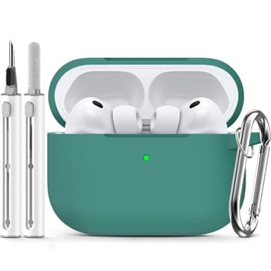 Inesore Compatible with AirPods Pro 3 Case(2025) with Cleaning Kit, Silicone Protective Case Cover for Apple Air Pod Pro 3rd Charging Case,Unisex Design - Forest Green