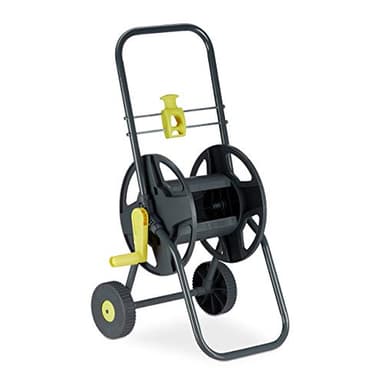 Relaxdays Chariot à Tuyau 45 m, roulettes pour Le Jardin & Le Balcon, avec Roues, 76,5x44x41 cm, arrosage, Gris - Jaune