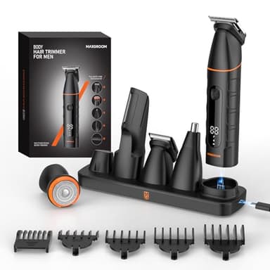 MAXGROOM Tondeuse Corps Homme, 5 en 1 Multifonction Rasoir Électriques Hommes, 7000RPM Tondeuse Partie Intime Professionnelle, 120 Mins Longue Endurance Rasoir Corps Kit pour Testicule, Barbe, Nez