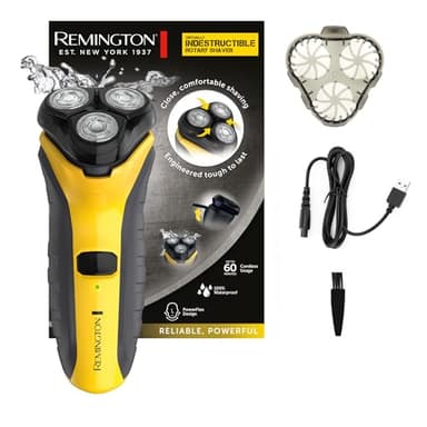 Remington Rasoir rotatif électrique [Durable et puissant] indestructible (humide et sec, boîtier en polycarbonate, tondeuse précision confort+guide barbe 3 jrs, charge USB, voltage universel) PR1855