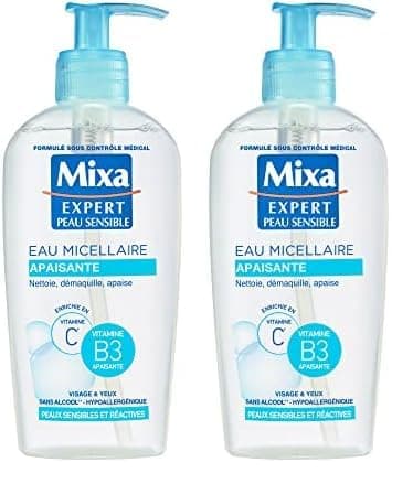 MIXA - Eau nettoyante - APAISANTE Peaux très sensibles et réactives - 200ml,(l'emballage peut varier) (Lot de 2)