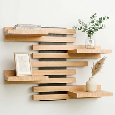 Qoka Crafts Étagère Murale Flottante Modulable en Tasseaux Bois Massif - Tablette Décoration Design pour Chambre, Cuisine, Salon, Salle de Bain - Déco Maison Cocooning - Support Livre, Épices, Plante