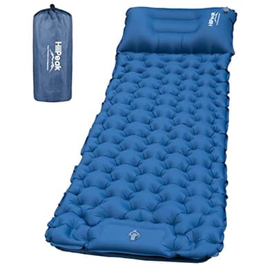 HiiPeak Matelas Camping Portable - Matelas Gonflable 1 Place avec Oreiller & Pompe à Pied Tapis de Couchage Matelas Randonnée Bleu Ultraléger pour Camping, Voyage, Randonnée