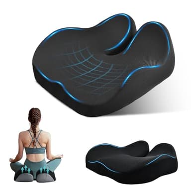 Focenat Coussin Coccyx Orthopédique, Coussin Ergonomique en Mousse à Mémoire de Forme pour Chaise de Bureau, Voiture, Soulagement Sciatique et Douleurs Lombaires (Noir)