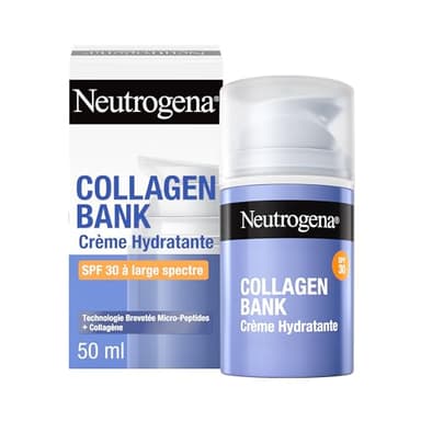 Neutrogena - Crème Hydratante Visage Collagen Bank SPF 30 (50 ml) – Micro-peptides + collagène pour préserver le collagène tout en protégeant du soleil – Texture légère sans traces blanches