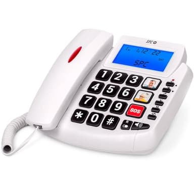 SPC Comfort Volume 2 – Téléphone Fixe Senior Grandes Touches, amplificateur Volume auriculaire, Compatible avec Les appareils auditifs, mémoires directes, Caller ID, Signal Lumineux, Filaire et Mural