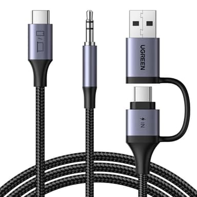 UGREEN Câble USB C vers Jack 3,5mm Stéréo Auxiliaire Voiture 2 en 1 Adaptateur Aux 3,5 mm DAC PD 60W Charge Rapide Compatible avec iPhone 17 Pro Max Air 16 15 Série Galaxy S25 S24 S23 Pixel 10 9 1,5M