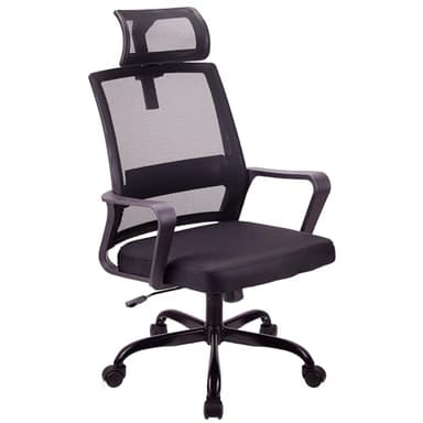 T-THREE.Fauteuil de Bureau Ergonomique en Maille Soutien Lombaire Appui-tête réglable Hauteur réglable Fonction de basculement pivotant à 360° Dossier en Maille pour Le Bureau à Domicile(Noir)