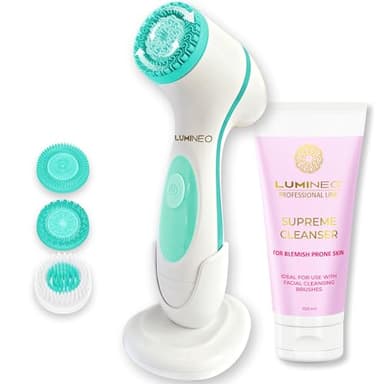 Lumineo brosse nettoyante pour le visage avec gel nettoyant, brosse électrique USB pour le visage pour un nettoyage en douceur et en profondeur (turquoise (peau impure))