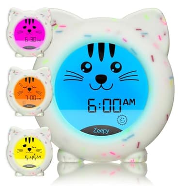 Zeepy Horloge Enfant 4 Phases Apprentissage Sommeil | Reveil Enfant Educatif Jour/Nuit & Veilleuse Bébé USB | Cadeau Naissance Idéal - Kip Le Chaton