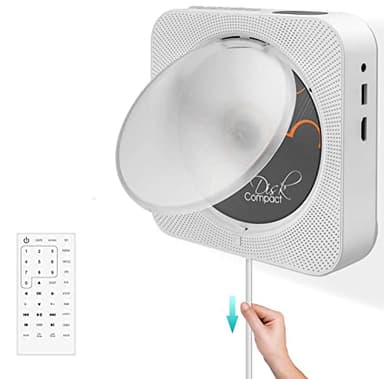 Adirigo Lecteur de CD/DVD Portable avec Bluetooth, Haut-parleurs HiFi encastrables au Mur, Home Audio Boombox avec télécommande Radio FM USB Prise Casque 3,5 mm AUX Entrée/Sortie auxiliaire