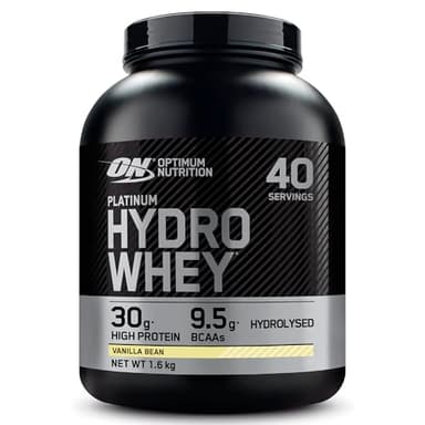 Optimum Nutrition Platinum Hydro Whey, Isolat de whey protéine hydrolysée en poudre avec acides aminés essentiels, glutamine et BCAA, goût Gousse de vanille, 40 portions, 1,6 kg