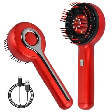 Brosse Massage Cuir Chevelu Pousse Cheveux, 3 in 1 Masseur Tete Cheveux à Lumière Rouge, Peigne de Massage Electrique, Étanchéité IPX7 avec 3 Modes et Distributeur d'Huile Capillaire 3ML (Rouge)