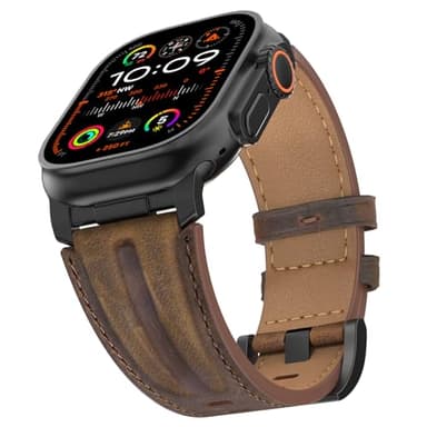 Bouixel Bracelet en cuir véritable grain supérieur, avec connecteur métallique, pour Apple Watch Ultra 3 (49 mm, 46 mm, 45 mm, 44 mm, 42 mm)/iWatch Ultra 2/1 Series 11, 10, 9, 8, 7, 6, 5, 4, 3 SE