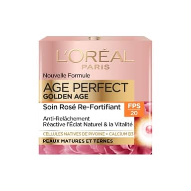 L'Oréal Paris – Age Perfect Golden Age – Soin FPS 20 Rosé Re-Fortifiant – Crème de Jour Anti-Relâchement & Eclat – Enrichi en Cellules Natives de Pivoine et Calcium/Vitamine B3 – 50 ml