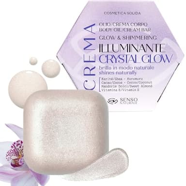 Senso Naturale Crystal Glow Huile Bronzante Corps Solide Illuminatrice Crème pour le Corps Hydratante aux Paillettes Nourrissante pour les Femmes Crème de bronzage Vitamine E, Karité, Murumuru