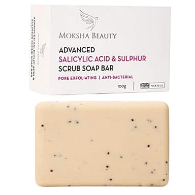 MOKSHA Savon exfoliant au soufre et à l'acide salicylique, savon au soufre pour l'acné,les points noirs,les imperfections,les peaux grasses et sensibles, savon visage exfoliant pour hommes et femmes