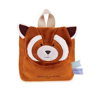Doudou et Compagnie - Sac à Dos Panda Roux - UNICEF - 20 x 20 x 10 Cm - Fermeture Velcro - Sangles Réglables - Idée Cadeau de Naissance Fille et Garçon - À Partir de 18 Mois - DC4063