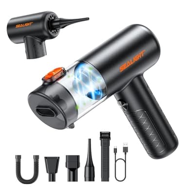 SEALIGHT Aspirateur à Main, 28000PA Aspirateur Voiture sans Fil Puissant, 400000 TR/Min Moteur sans Balai, 4-in-1 Mini Aspirateur de Voiture pour Voiture Animaux Maison Car (Noir)