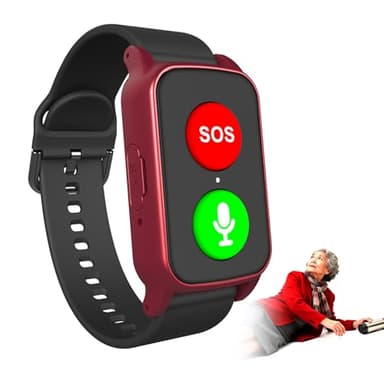 DEaThsalL Smartwatch Localisation GPS pour Seniors Notification de Chute, Haut-Parleur De Haute Qualité Bracelet De Suivi De Santé étanche Bracelet De Positionnement Bouton Red