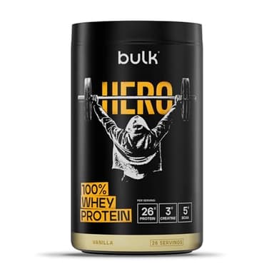 Bulk Hero Whey Protéine en Poudre | Vanille | 910g | 26g Protéine + 3g Créatine | 5g BCAA | Faible en Sucre | Absorption Rapide | Isolat, Hydrolysat & Concentré