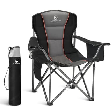 LET'S CAMP Chaise de camping pliable surdimensionnée avec porte-gobelets, sac isotherme, chaise d'extérieur jusqu'à 200 kg