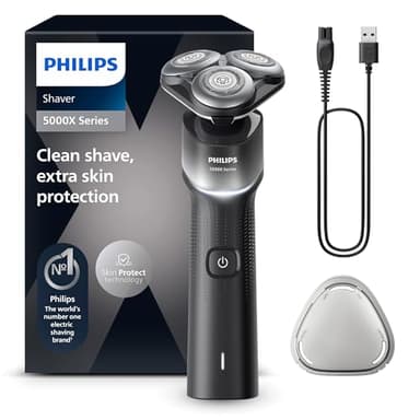 Philips 5000X Series - Rasoir électrique 100 pourcent étanche, technologie SkinProtect, tête flexible à 360°, 1 h de charge / 5 min - Charge rapide, capot de protection argenté, modèle X5004/00