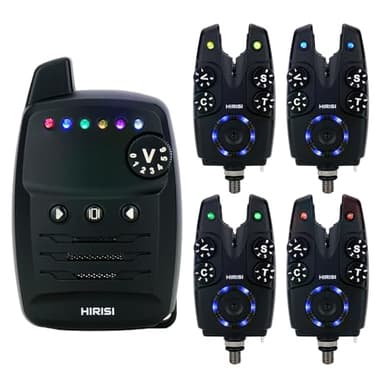 Hirisi Tackle FBA-S4-4 Lot de 6 détecteurs de touche pour pêche à la carpe avec télécommande sans fil, 6 couleurs réglables, sensibilité, volume et son cordon