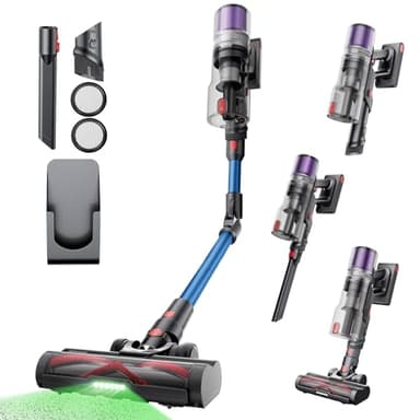 Proscenic P16 Aspirateur Balai sans Fil, 550W 45KPa Aspirateur sans Fil Hyper-Puissant, Tube Pliable,Technologie GreenEye,Brosse Anti-Emmêlement,65 Mins,Pour Tapis, Poils Animaux, Sol Dur et Voiture