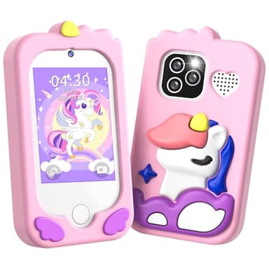 CHAKEYAKE Telephone Enfant,Appareil Photo Enfant avec Double Caméra d'enfants 2,8 "Tactile écran, 32GB Card, Livre Audio, Apprentissage Téléphone Jouet pour Filles 3 4 5 6 7 8 9 10 Ans