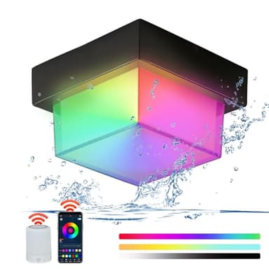 KZT Plafonnier LED Dimmable 12W RGB Changement de Couleur Lampe de Plafond Etanche IP65 Applique Murale Carré Compatible avec Alexa et Google Home pour Salle de Bain Balcon Couloir Chambre Luminaires