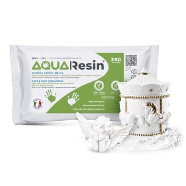 AQUA RESIN® – Plâtre Alpha (Résine Minérale) | Effet Porcelaine Satinée, prêt avec Seule Eau, Sûr et Non Toxique, Blanc ou Noir et Colorable, pour DIY, Moules, Objets Créatif (Blanc, 3 kg)