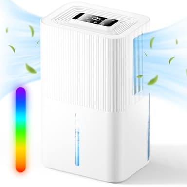 Déshumidificateur d air 2.7L Déshumidificateur Silencieux Electrique Portable Arrêt Automatique,Deshumidificateur Electrique Efficace Résistance à La Moisissure Lumière 7Couleur/Bain/Chambre