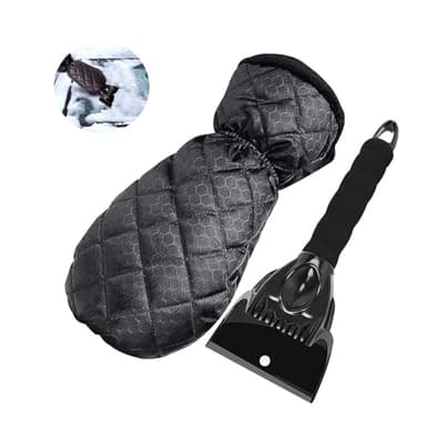 AONAT Grattoir à Glace avec Gant,Grattoirs à Neige avec Doublure Imperméable,Grattoir Pare Brise Voiture Gant pour Vitres,pour Dégivrer Les Pare-Brise et Les Vitres de Voiture,Noir,L
