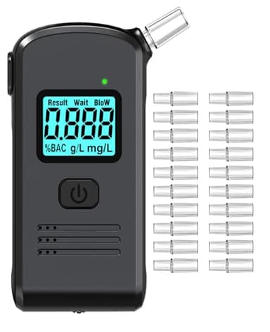 Pozxiol Éthylotest Électronique Homologué - Alcootest Professionnel avec Capteur Semi-conducteur Haute Précision, Affichage LCD et 20 Embouts - Ethylometre Portable Voiture, Maison, Fête