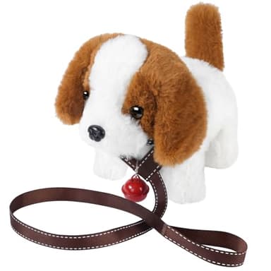 AYESY Jouet électronique en Peluche pour Chien, Chiot Robot Réaliste Jouets Chiens Qui Aboient Jouets Interactifs Qui Marche avec Laisse et Cloche pour 3 4 5 6 7 Ans Enfant